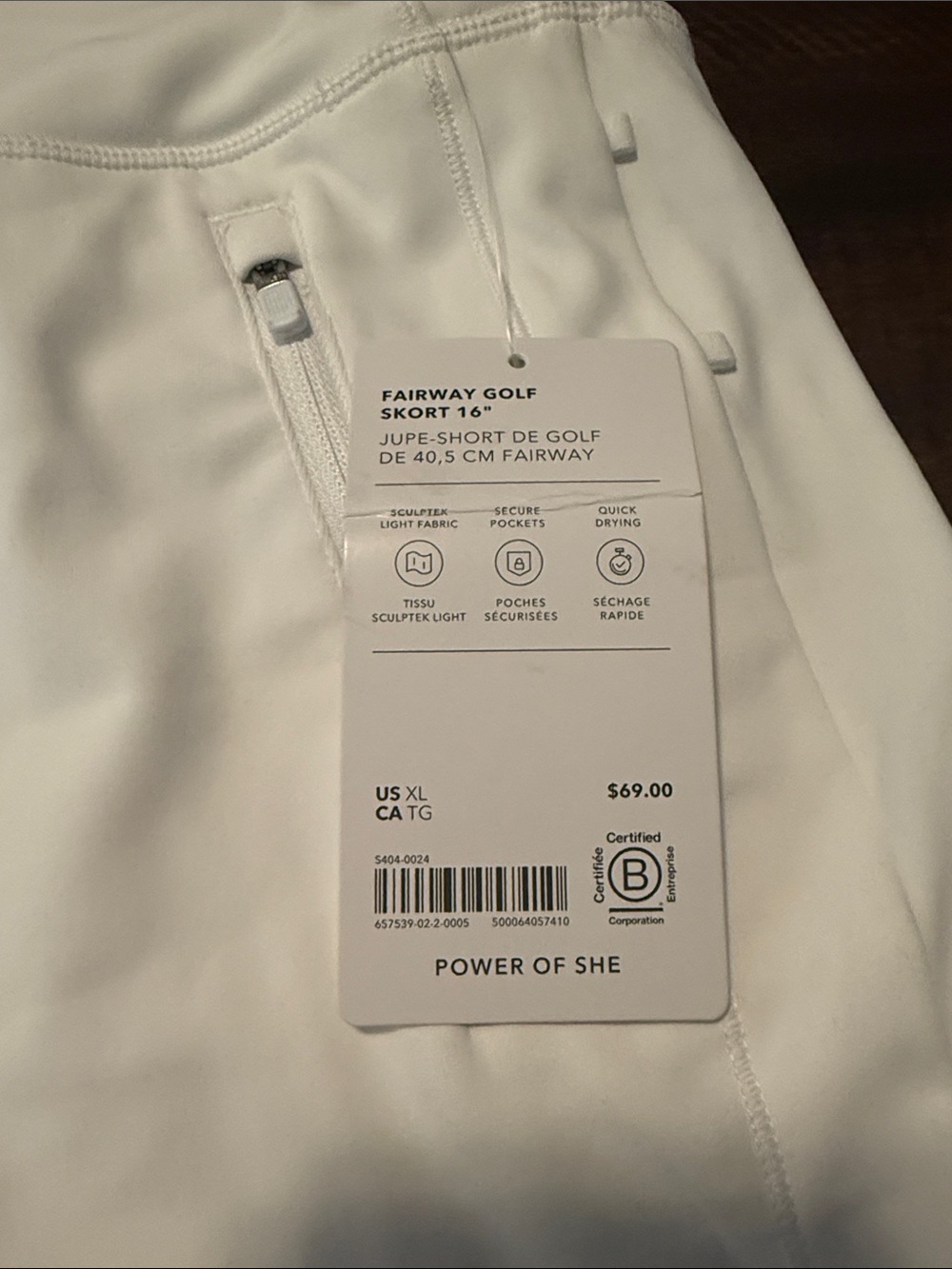 Athleta White Fairway golf Skort with Zip Pockets Sz XL NWT - Picture 3 of 6